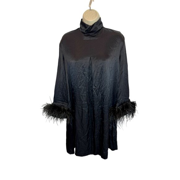 Sleeper Black Party Shirt Dress w/ detachable feather trims NWT - Size S - Picture 3 of 9